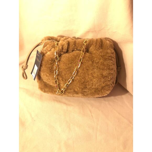 Universal Thread NWT Women's Light Brown Faux Fur Small Handbag Gold Chain Strap - Picture 1 of 5